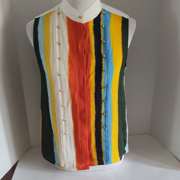 Tory Burch Bettina Silk Georgette Balloon Strip Top Size 6